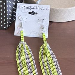  Neon Green And Silver Fridge Linear Earrings 