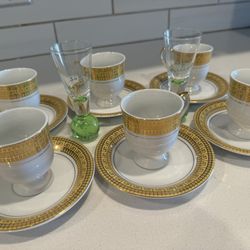 Gold Espresso Set 12 Piece With Free Sorrento Shot Glasses 
