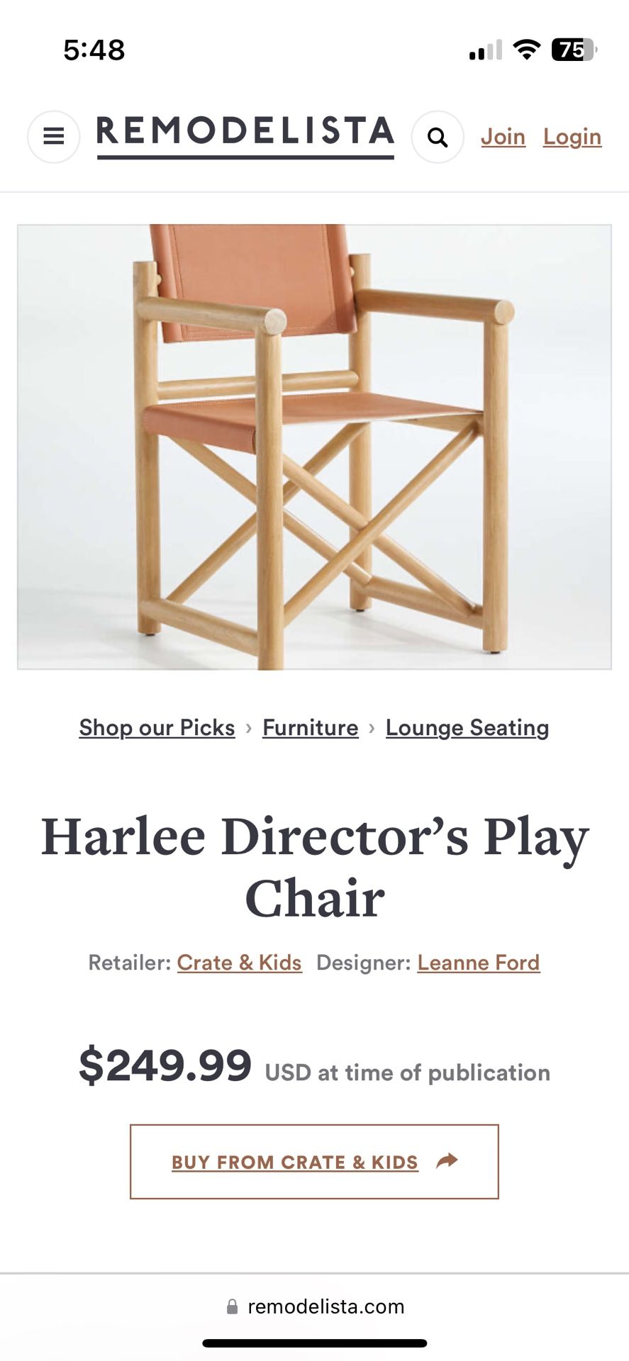 Crate And barrel Kids Harlee Directors Chair (leanne Ford) Pick Up Only