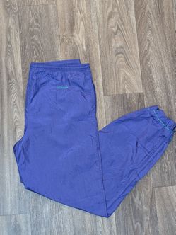 Vintage Ellesse Nylon Track Pants Purple Teal Piping Ankle Zip Windbreaker L