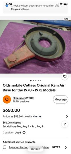 Oldsmobile Cutlass Original RAM AIR BASE  SUPER DEAL