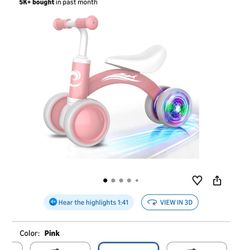 Brand New Lighting Pink Baby Balance Bike 