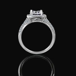2 CT. Round Stunning vintage micro pave halo engagement fully Pav'e upper Shank Sterling Silver Ring, Simulated Diamond - Diamond Veneer. 635R4002