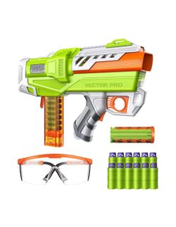 Dart Zone Max Nitroshot+ Vector Pro Blaster with BCAR Accuracy Booster, Semi-Auto Flywheel, 150 FPS, 12-Round Magazine, 12 Darts and Safety Eyewear In