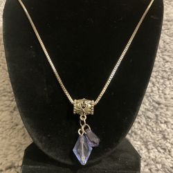 30” Silver Necklace With Lavender Crystal Pendant 