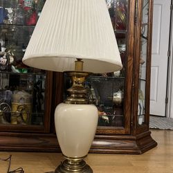Stiffel Vintage Heavy Brass And Ivory White Ceramic Table Lamp