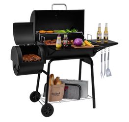 Royal Gourmet BBQ Charcoal Grill and Offset Smoker |  Square Inch cooking surface, Outdoor for Camping | Black