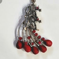 RARE VINTAGE  LARGE RUBY RED GEMSTONE PEACOCK PENDANT