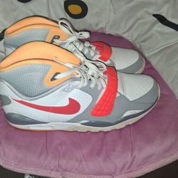 Size 16  Nike Air Trainer SC 2 sneakers in the "White Laser Crimson Grey" colorway