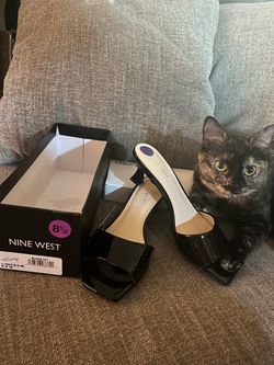 Nine West Black Patent Heeled Mules Size 8.5