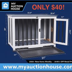 34" Dog Crate Furniture for Small Medium Dogs, Wooden Indoor Furniture End Table Dog Cage with Removable Tray and Lockable Latch, Portable Pet Cage, N