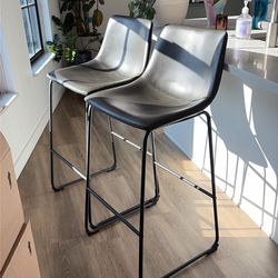 Brown Faux Leather Bar Stools (2)