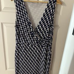 Soft Stretch Geo Print Dress | Sleeveless V-Neck | Size L | Flattering Fit