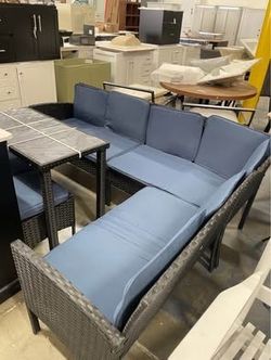 Assembled New Small Outdoor 7 Pcs Patio Furniture Set Wicker Sectional Sofa with Seat & Coffee Table
