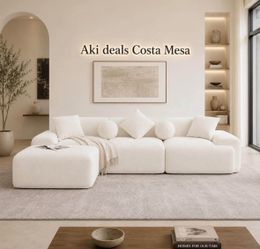 117”L Shaped Modern Sofa Modular Sectional Cloud Couch with Ottoman, Boneless Sofa, teddy (boucle) (white ) K-55