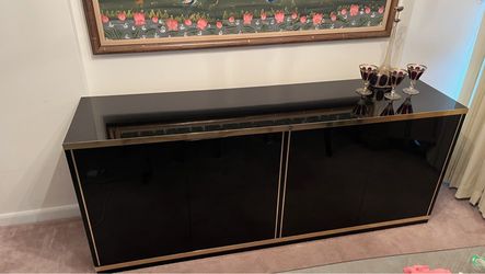Black Lacquer and Brass Sideboard Credenza