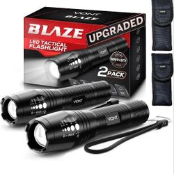 Brand New  LED Tactical Flashlight, [2 Pack] 2X Longer Battery Life, 5 Modes, High Lumen, Adjustable, Zoomable,Waterproof, Lightweight,Bright Flashlig