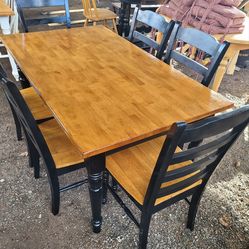 Rustic Black Dining Table And 6 Chair setup/Set/Farmhouse/Solid Wood/Shabby/Distressed/Country/Rare/Family/Large/Ashley/Bassett Style/Oak