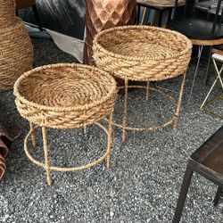 Pair Of Woven Side Tables