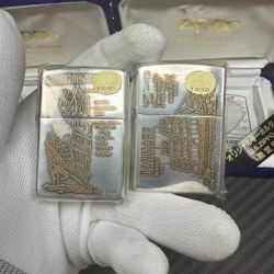 1997 G-Month Zippo Zippo Japanese Flat Bottom Silver Plated Set
 