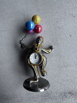 Vintage Elgin Table Clock Clown with Colorful Balloons needs battery
