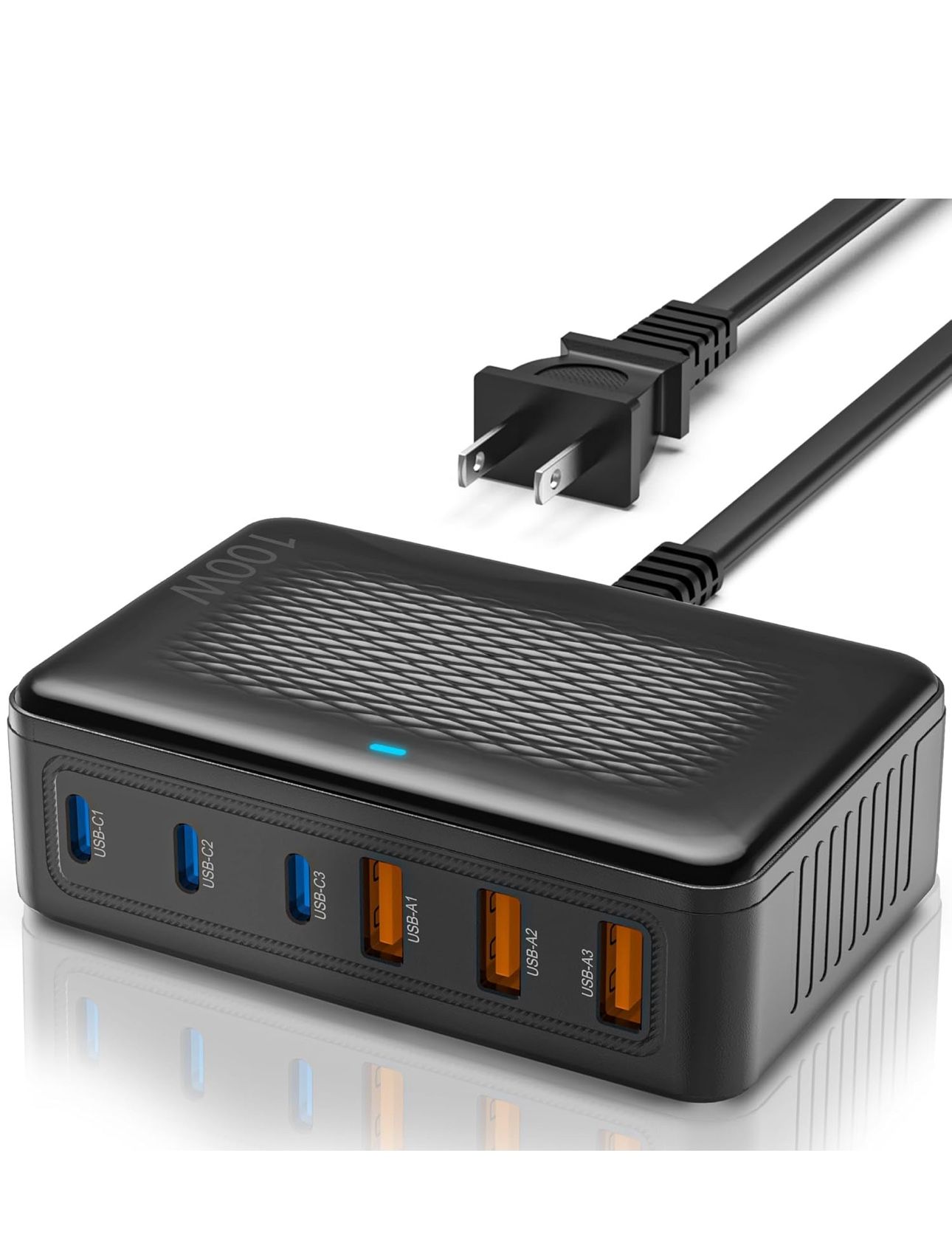 USB C Charger Block,100W GaN 6 Port Fast Charging Station Hub for Multiple Devices,Wall Charger Power Strip Adapter Plug Cube for All iPhone 16 15 iPa