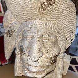 Wooden Indian Chief Head Decor Item 