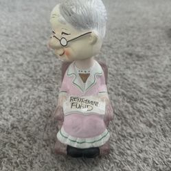 Vintage Grandma in Rocking Chairs Retirement Savings Chalkware Bank