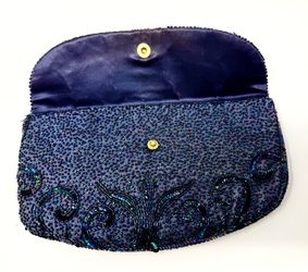 Blue Beaded Clutch with attached Coin Purse
