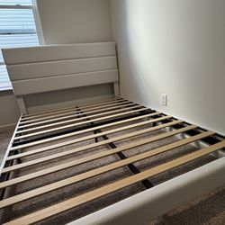 Allewie Queen Size Platform Bed Frame with Velvet Upholstered Headboard and Wooden Slats Support, Fully Mattress Foundation/No Box Spring Needed/Easy