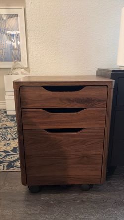 Modern Walnut 3-Drawer Mobile Filing Cabinet / Nightstand