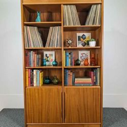 Danish Modern Large Teak Bookcase with Storage Cabinet