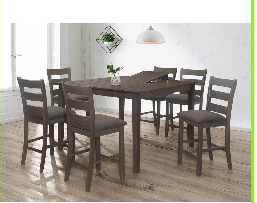 GRAY Wooden Square Counter Table w/ MDF Top + 18" Butterfly Leaf