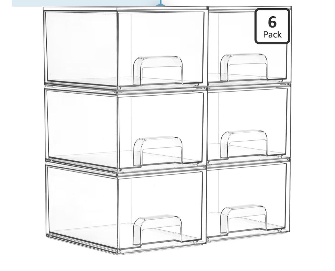 6 Pack Small Clear Stackable Storage Drawers,Acrylic Bathroom Makeup Organizer