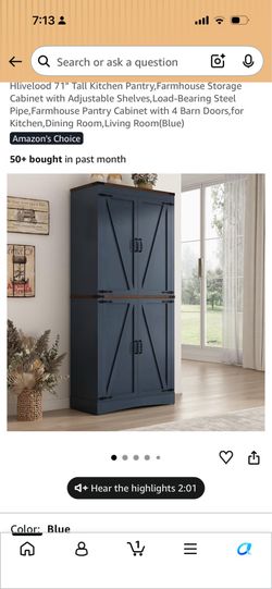Blue cabinet pantry bookcase hutch armoire