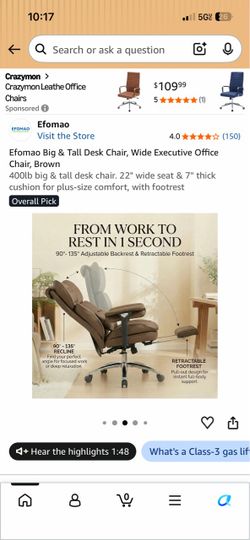 Efomao Big & Tall Executive Office Chair Brown
