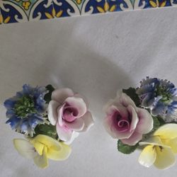 Radnor Bone China Lot Of 2 Hand Painted Flowers in Vase Staffordshire England