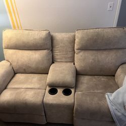 2 Seater - Fully Electric Reclining Couch - With Storage And Charging Ports. 2 Cup Holder