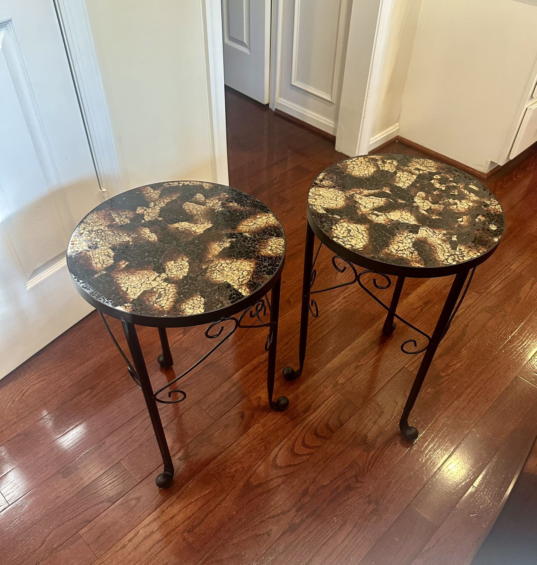 24" x 16" Two Round Side Tables made of Steel and glass