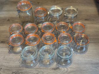 17 Glass Clamp-Top Storage Jars – $30