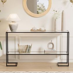 Modern Glass Entryway Table – 52” Long (Black Frame)