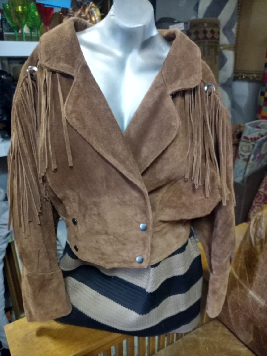 Brown Leather Fringe Coat