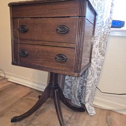 Antique Sewing Storage Cabinet Or Jewelry Box With Lid & 1 Drawer