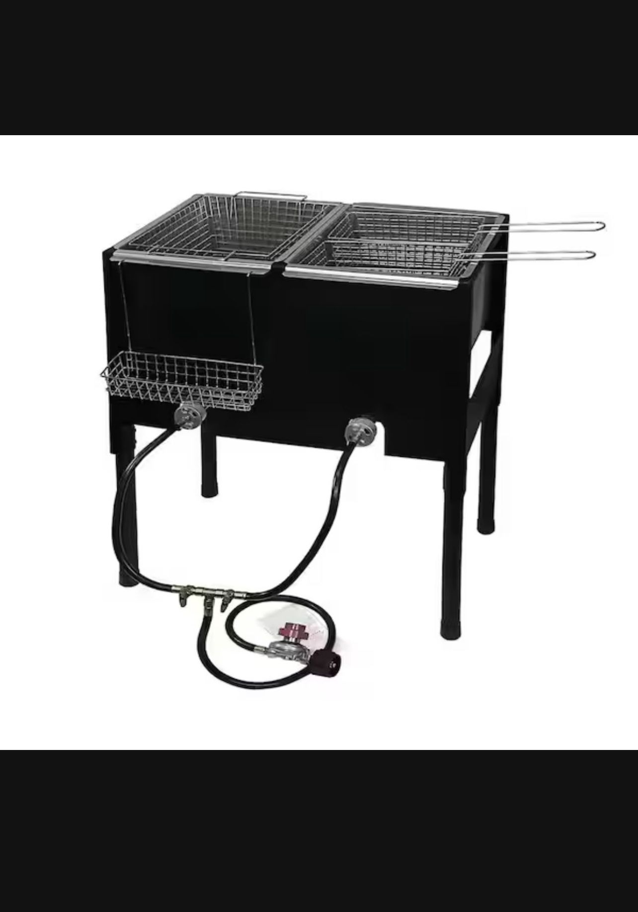17.5 qt. Portable LPG Propane Dual Burner Deep Fryer Outdoor Cooker Station with Triple Fry Baskets