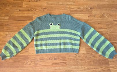 Cute Green Frog Striped Sweater - Youth XS