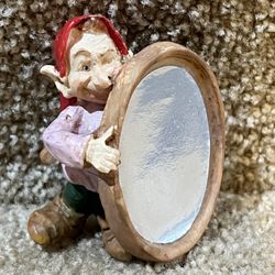 Christmas decor Village figure Elf Holding Mirror 2” tall Resin Vintage