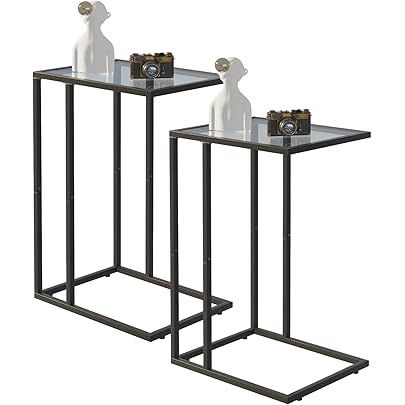 23.4” Tempered Glass C Shaped End Tables