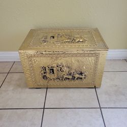 Vintage England Brass Horse and Carriage Fireplace Box Trunk