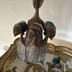 Wooden Sculpture with Four Faces