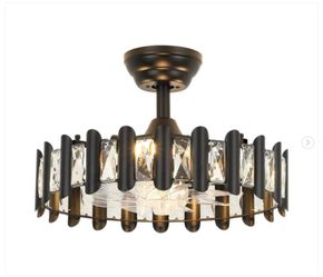 17.71 in. Indoor Modern Black Crystal Ceiling Fan with Light Luxury Fandelier - New